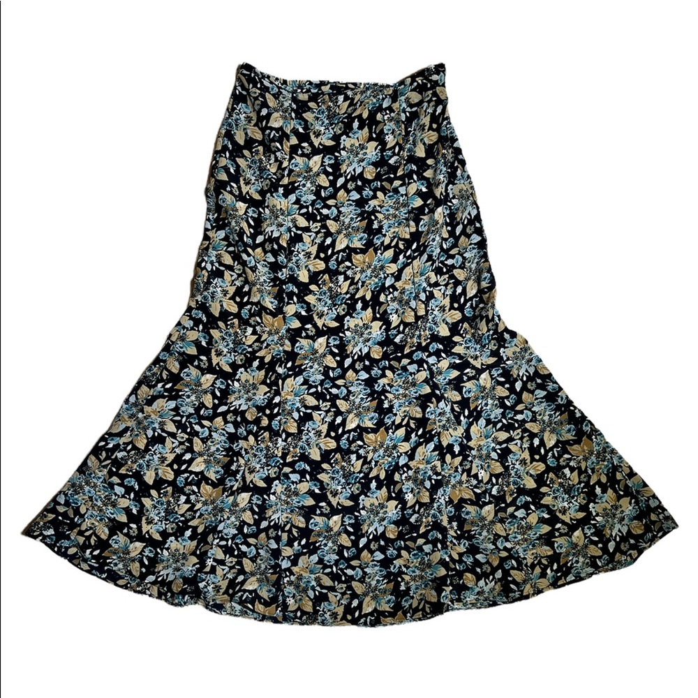 Kathie Lee Collection - Skirt - Size 6 - Blue and Tan Floral Print - Polyester